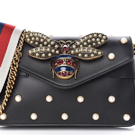 gucci bag with bee design|Gucci black bag with pearls.